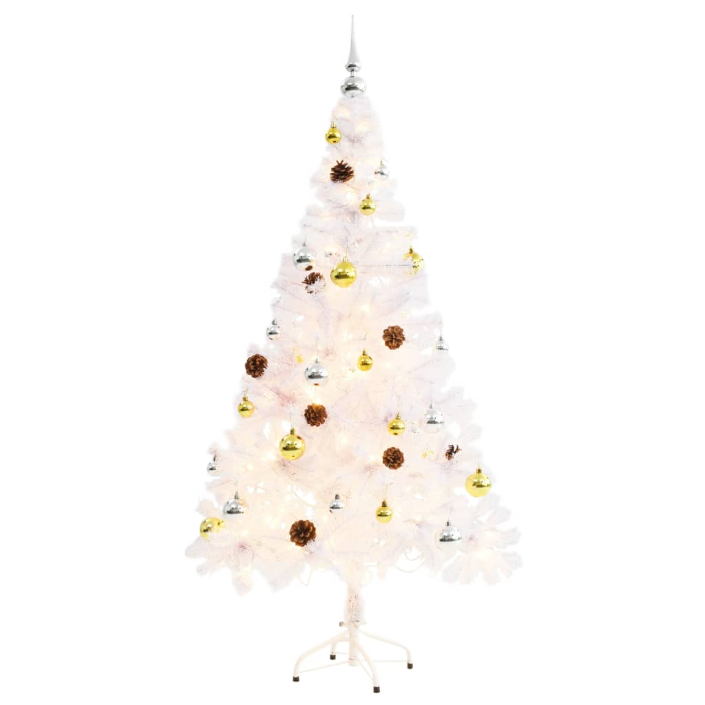 vidaXL Árbol de Navidad preiluminado con luces y bolas blanco 150 cm