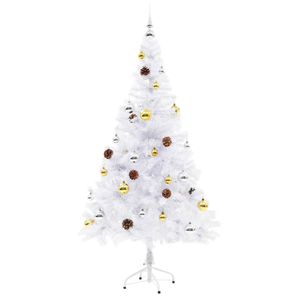 vidaXL Árbol de Navidad preiluminado con luces y bolas blanco 150 cm