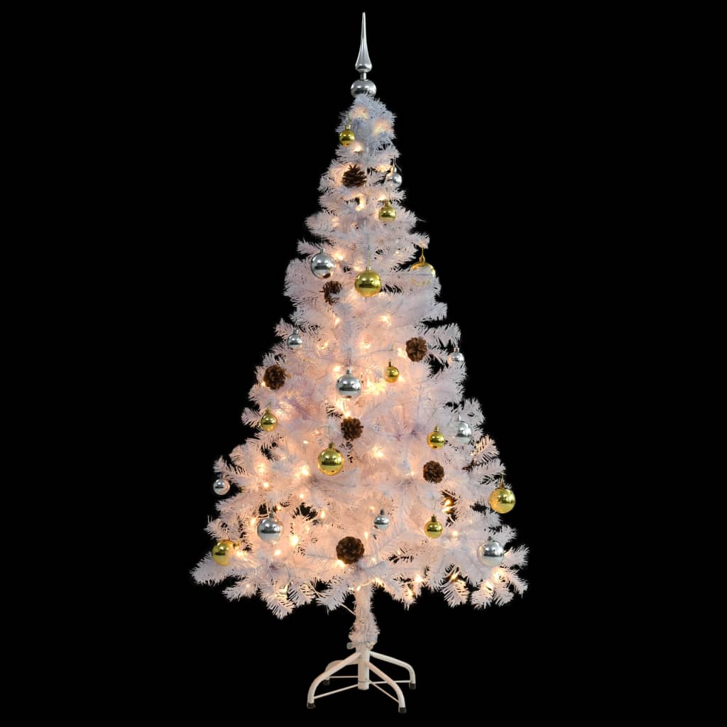 vidaXL Árbol de Navidad preiluminado con luces y bolas blanco 150 cm