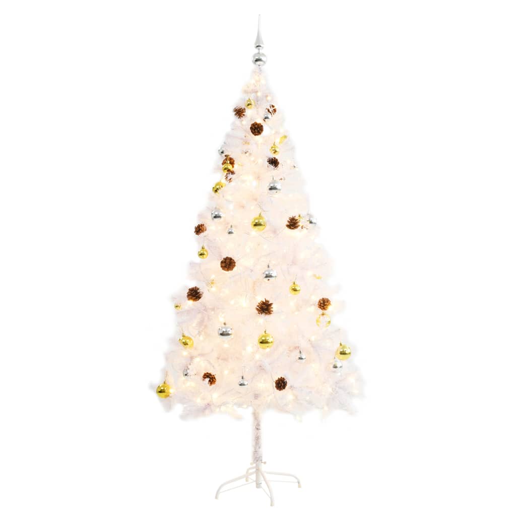 vidaXL Árbol de Navidad preiluminado con luces y bolas blanco 180 cm