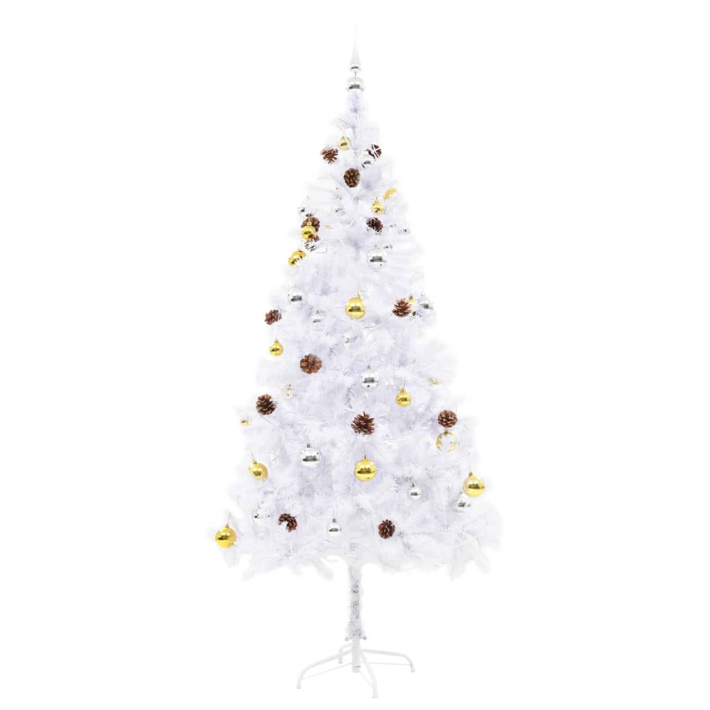 vidaXL Árbol de Navidad preiluminado con luces y bolas blanco 180 cm