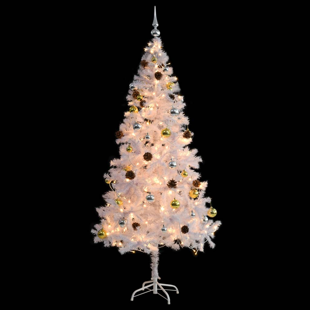 vidaXL Árbol de Navidad preiluminado con luces y bolas blanco 180 cm