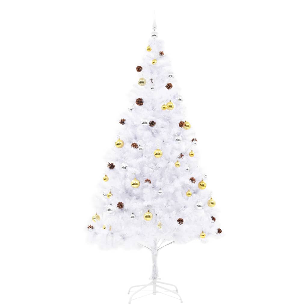 vidaXL Árbol de Navidad preiluminado con luces y bolas blanco 210 cm