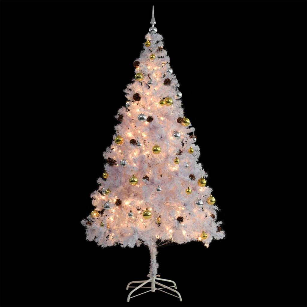 vidaXL Árbol de Navidad preiluminado con luces y bolas blanco 210 cm