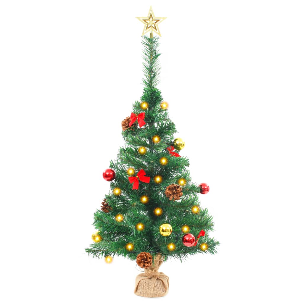 vidaXL Árbol de Navidad preiluminado con luces y bolas verde 64 cm