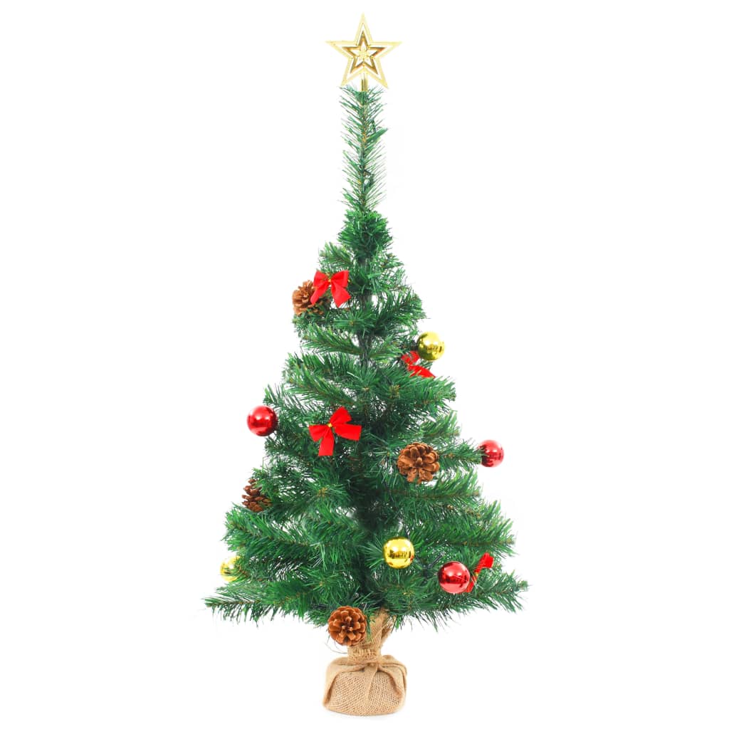 vidaXL Árbol de Navidad preiluminado con luces y bolas verde 64 cm