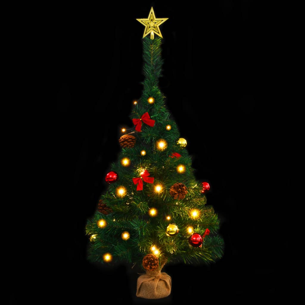 vidaXL Árbol de Navidad preiluminado con luces y bolas verde 64 cm