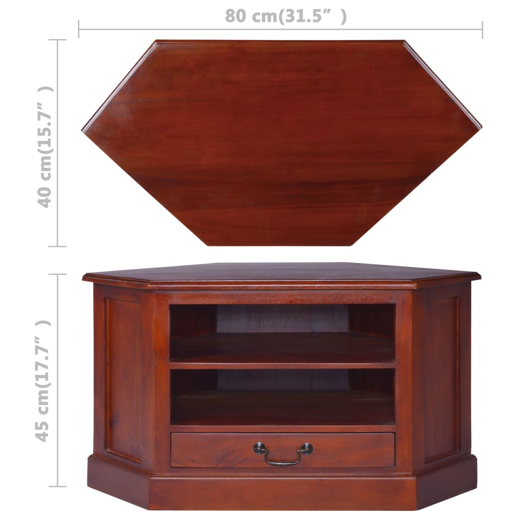 vidaXL Mueble de TV de esquina madera maciza de caoba marrón clásico