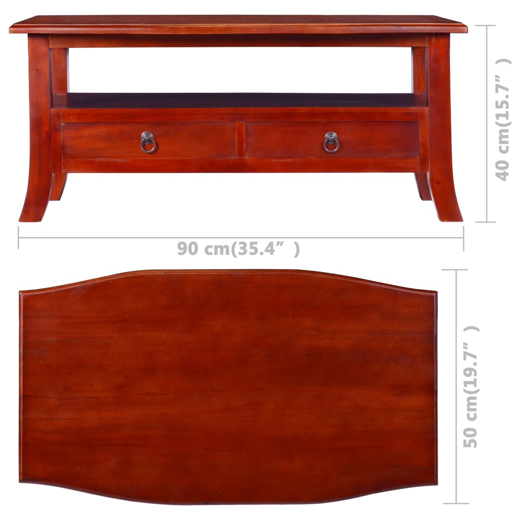 vidaXL Mesa de centro clásica madera maciza caoba marrón 90x50x40 cm