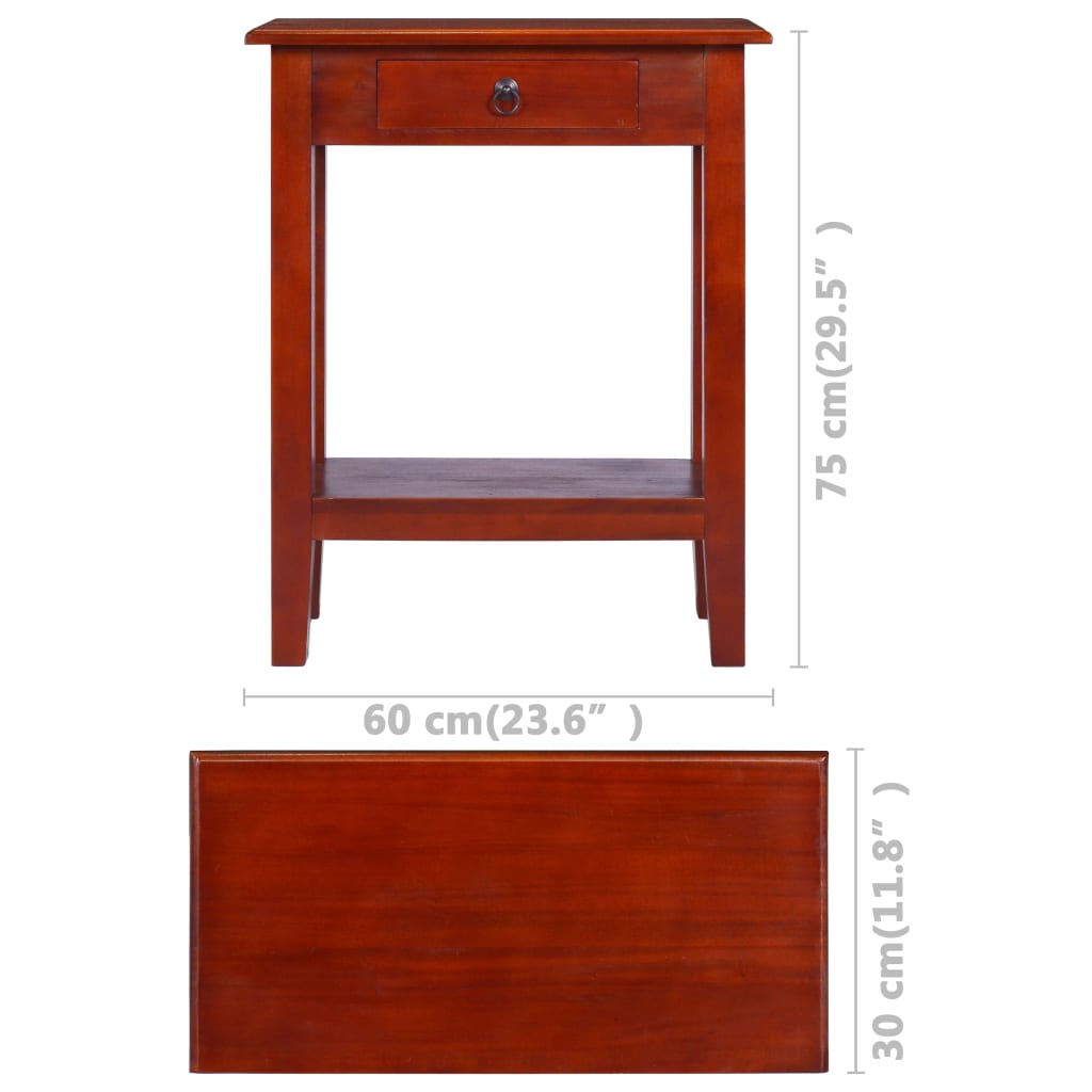 vidaXL Mesa consola clásica de madera maciza caoba marrón 60x30x75cm