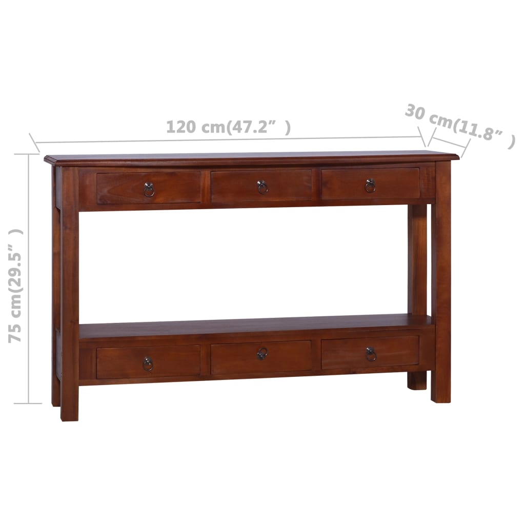 vidaXL Mesa consola clásica de madera maciza caoba marrón 120x30x75cm