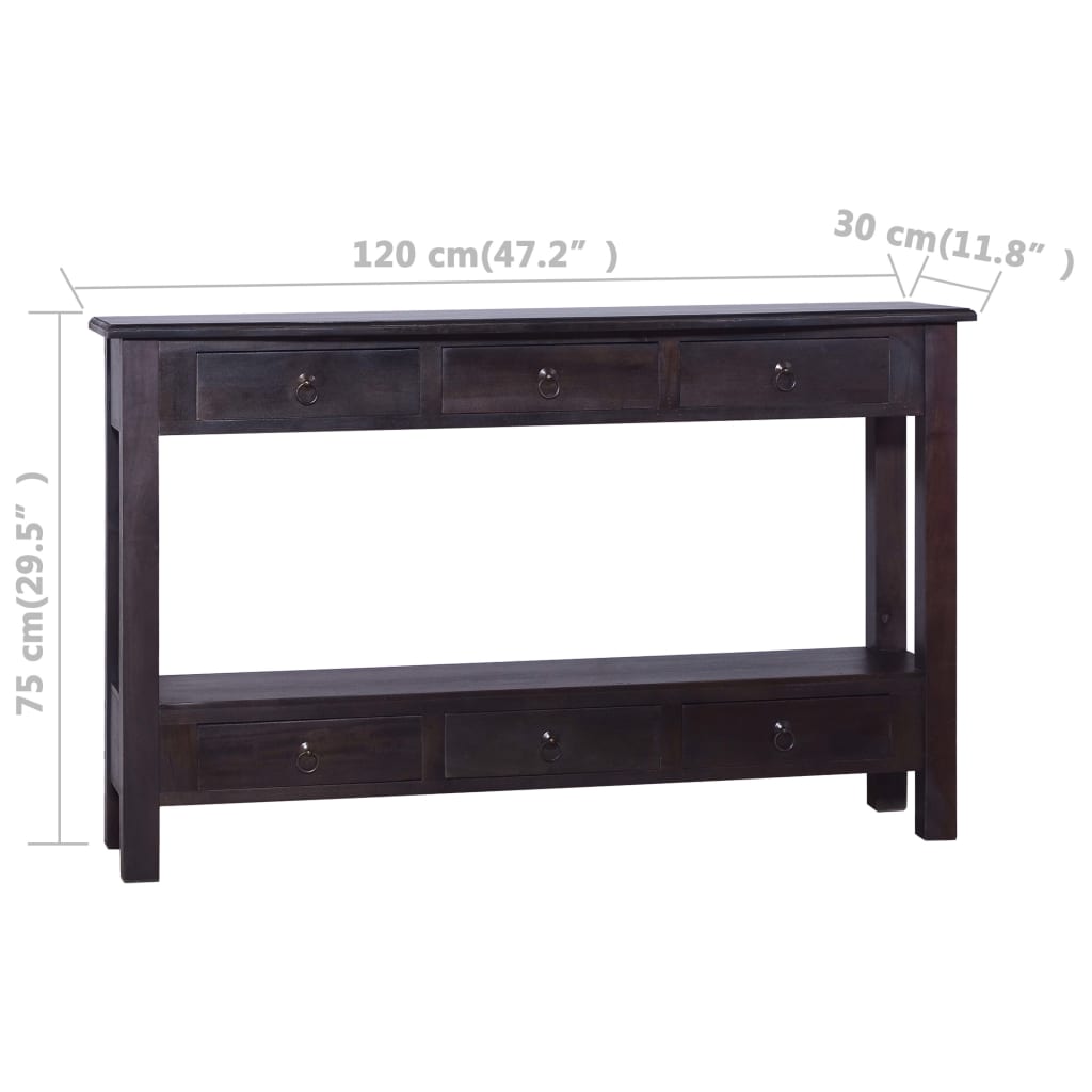 vidaXL Mesa consola de madera maciza caoba negro café 120x30x75 cm