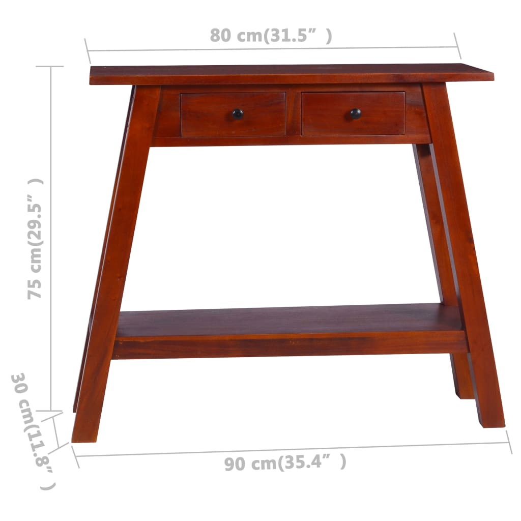 vidaXL Mesa consola clásica de madera maciza caoba marrón 90x30x75cm