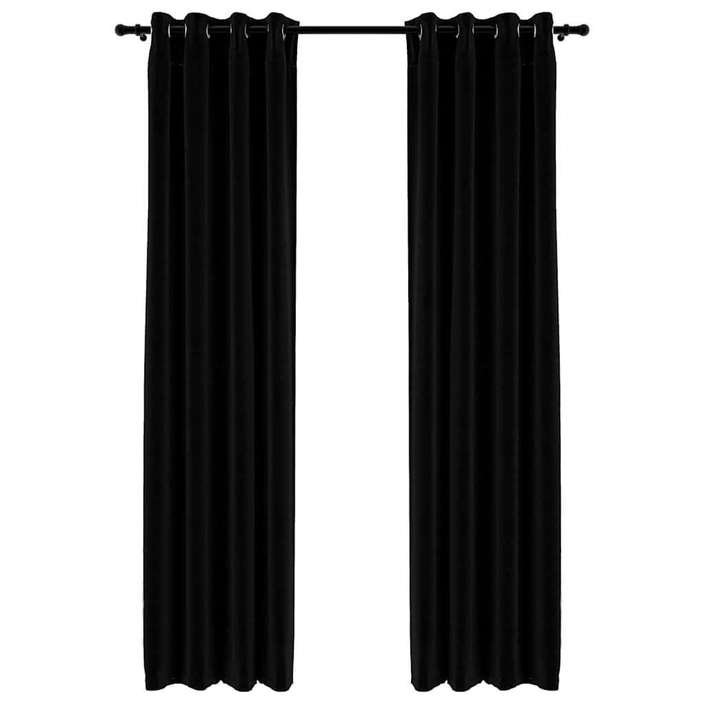 vidaXL Cortinas opacas con ojales look de lino 2 pzas negro 140x225 cm