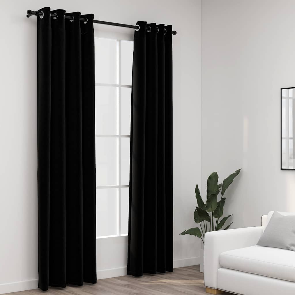 vidaXL Cortinas opacas con ojales look de lino 2 pzas negro 140x225 cm