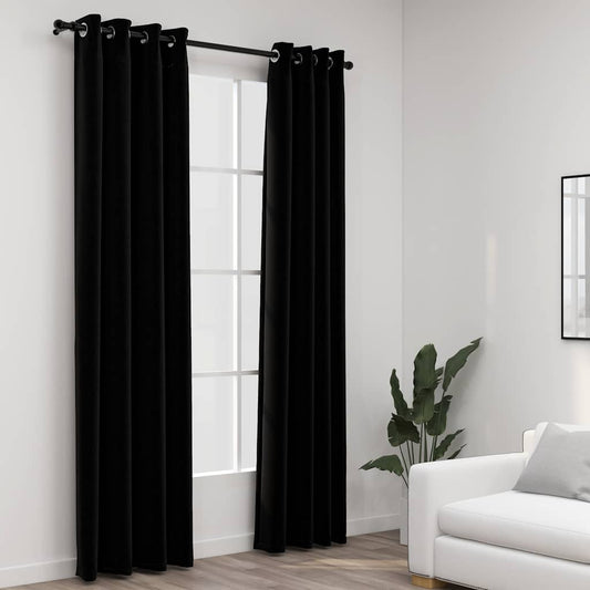 vidaXL Cortinas opacas con ojales look de lino 2 pzas negro 140x225 cm