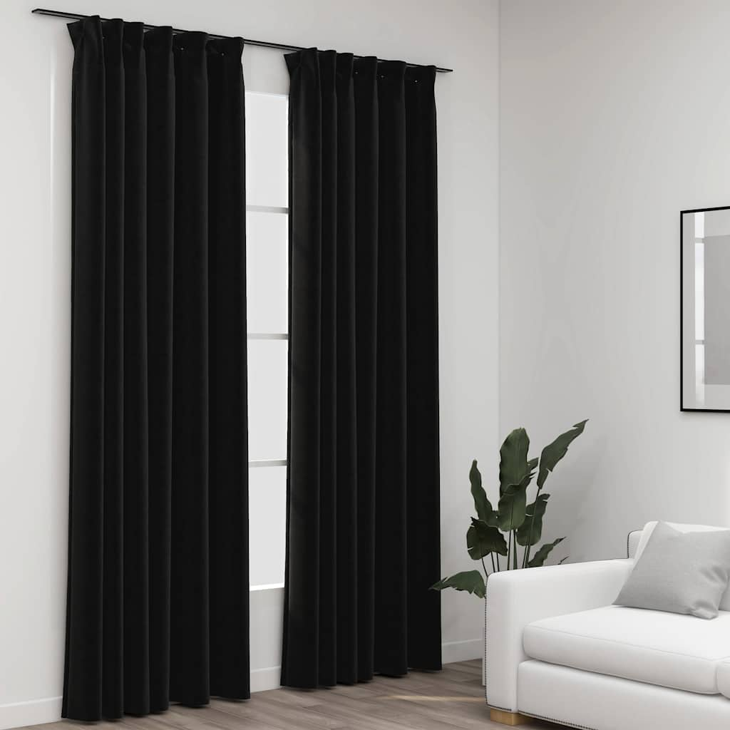 vidaXL Cortinas opacas ganchos look de lino 2 pzas antracita 140x245cm