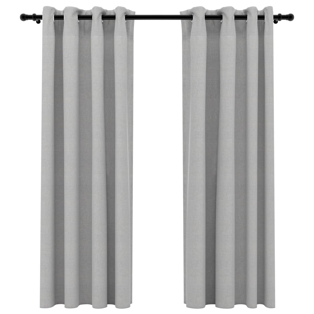 vidaXL Cortinas opacas con ojales look de lino 2 pzas gris 140x175 cm