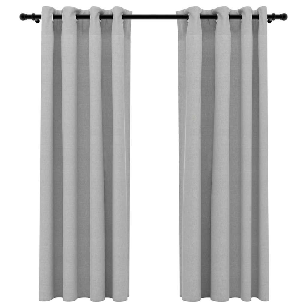 vidaXL Cortinas opacas con ojales look de lino 2 pzas gris 140x175 cm