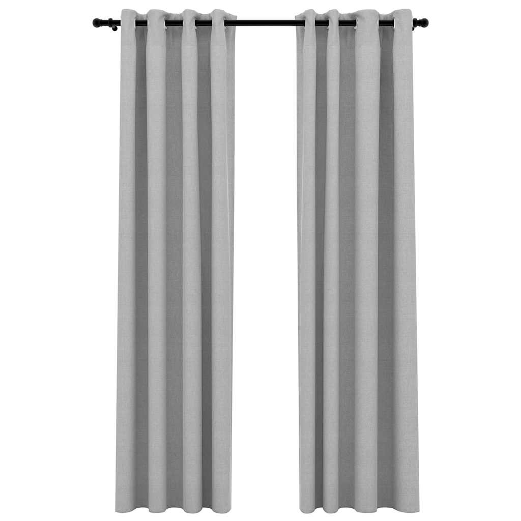 vidaXL Cortinas opacas con ojales look de lino 2 pzas gris 140x225 cm