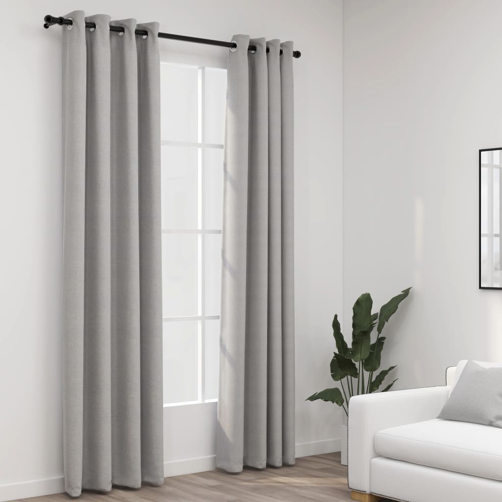 vidaXL Cortinas opacas con ojales look de lino 2 pzas gris 140x225 cm