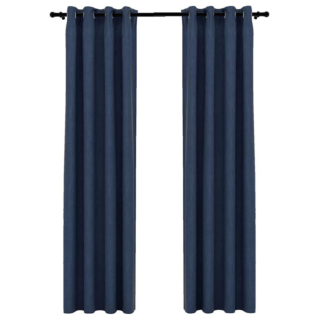 vidaXL Cortinas opacas con ojales look de lino 2 pzas azul 140x245 cm