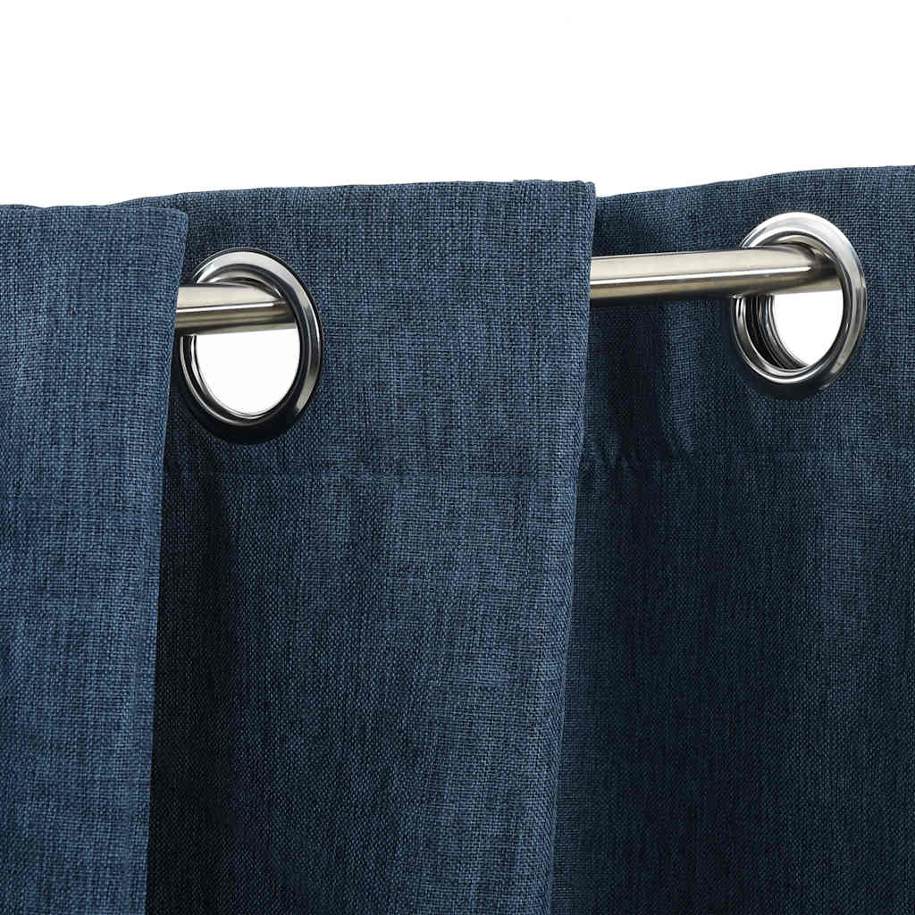 vidaXL Cortinas opacas con ojales look de lino 2 pzas azul 140x245 cm