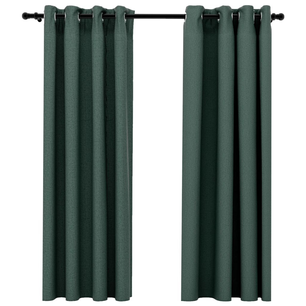 vidaXL Cortinas opacas con ojales look de lino 2 pzas verde 140x175 cm