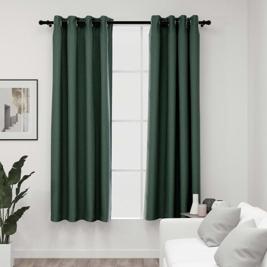 vidaXL Cortinas opacas con ojales look de lino 2 pzas verde 140x175 cm