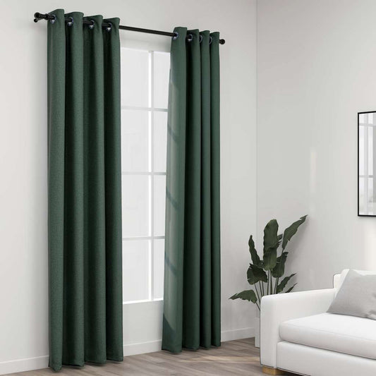 vidaXL Cortinas opacas con ojales look de lino 2 pzas verde 140x245 cm