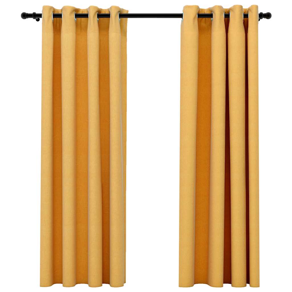 vidaXL Cortinas opacas con ojales look lino 2 pzas amarillo 140x175 cm