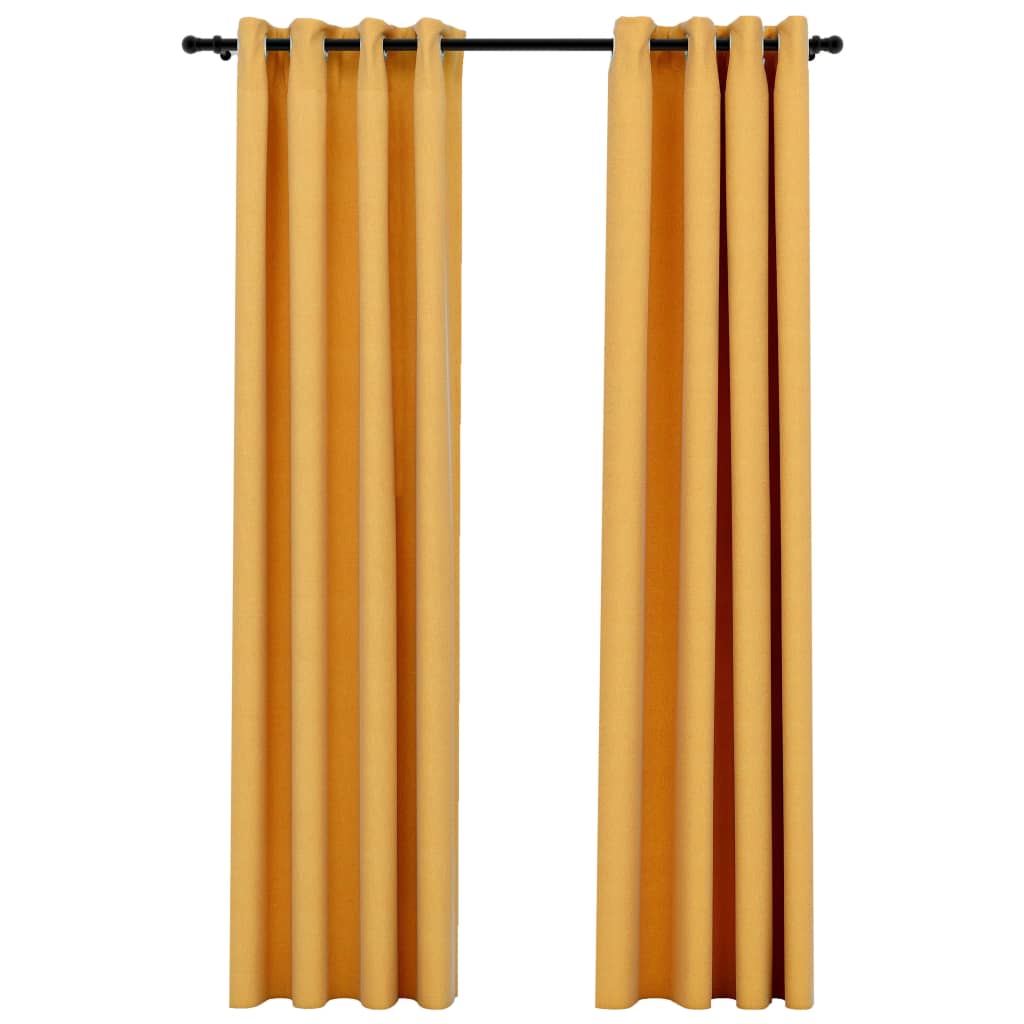 vidaXL Cortinas opacas con ojales look lino 2 pzas amarillo 140x225 cm