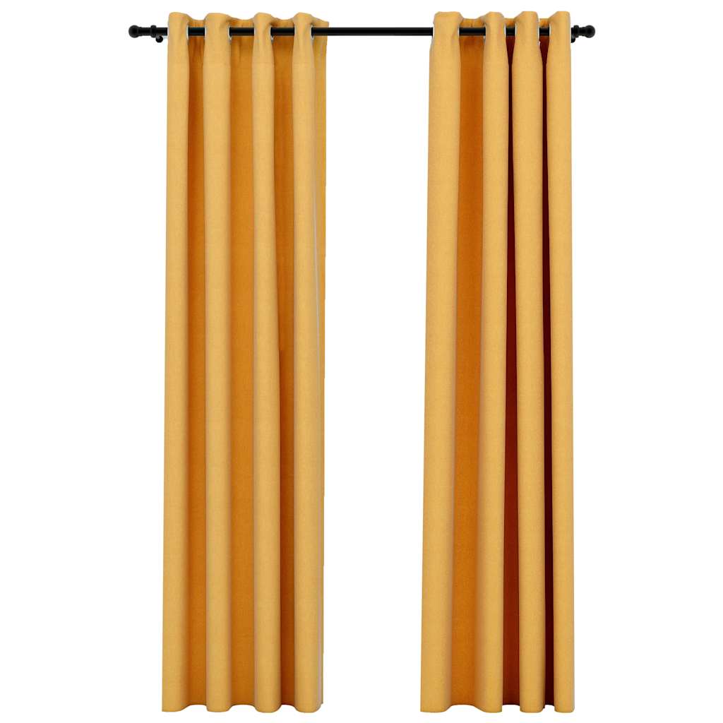 vidaXL Cortinas opacas con ojales look lino 2 pzas amarillo 140x245 cm