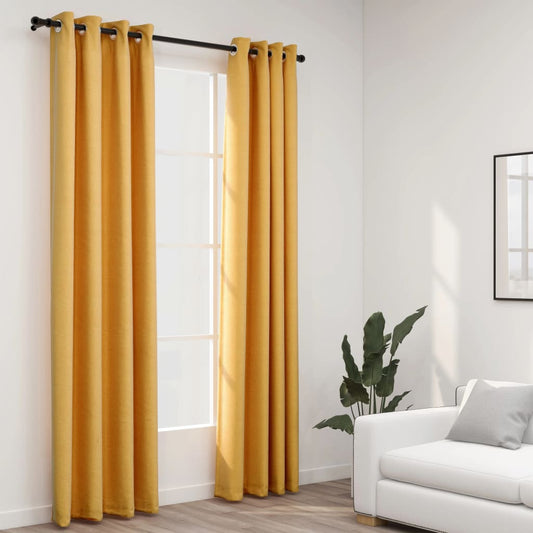 vidaXL Cortinas opacas con ojales look lino 2 pzas amarillo 140x245 cm