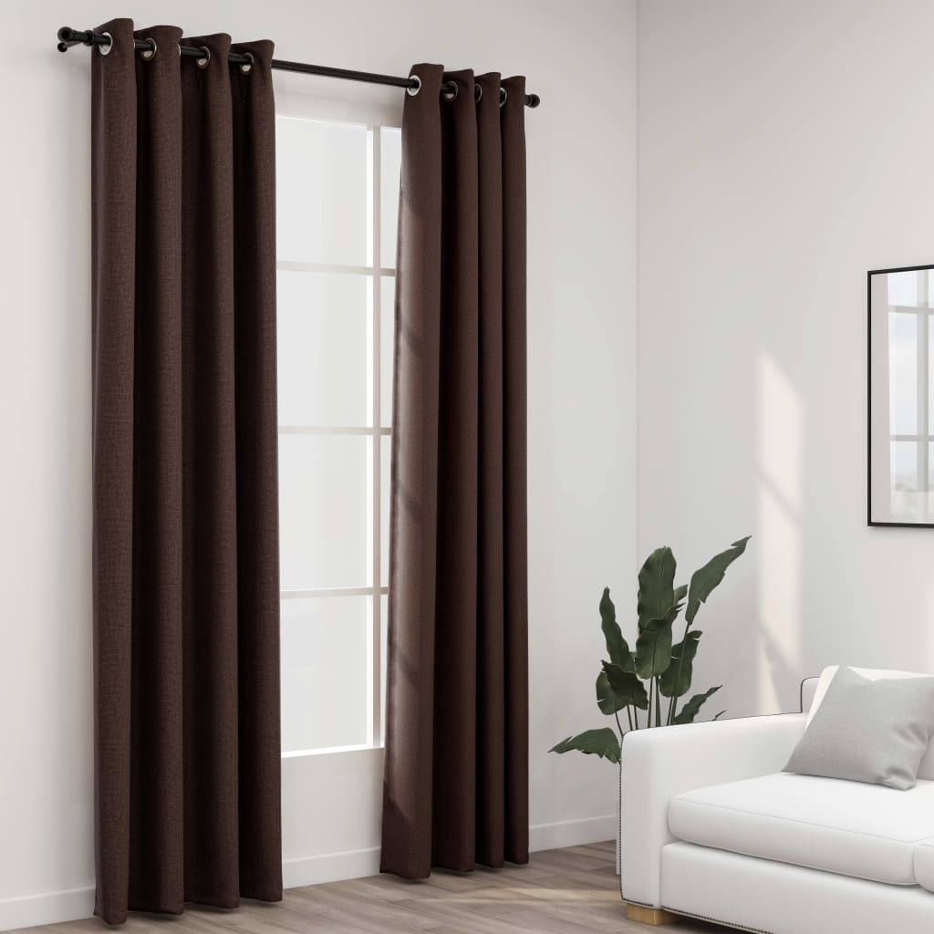 vidaXL Cortinas opacas ojales look de lino 2 pzas gris topo 140x245 cm