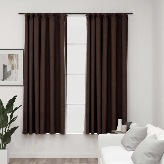 vidaXL Cortinas opacas ganchos look de lino 2 pzs gris taupe 140x175cm