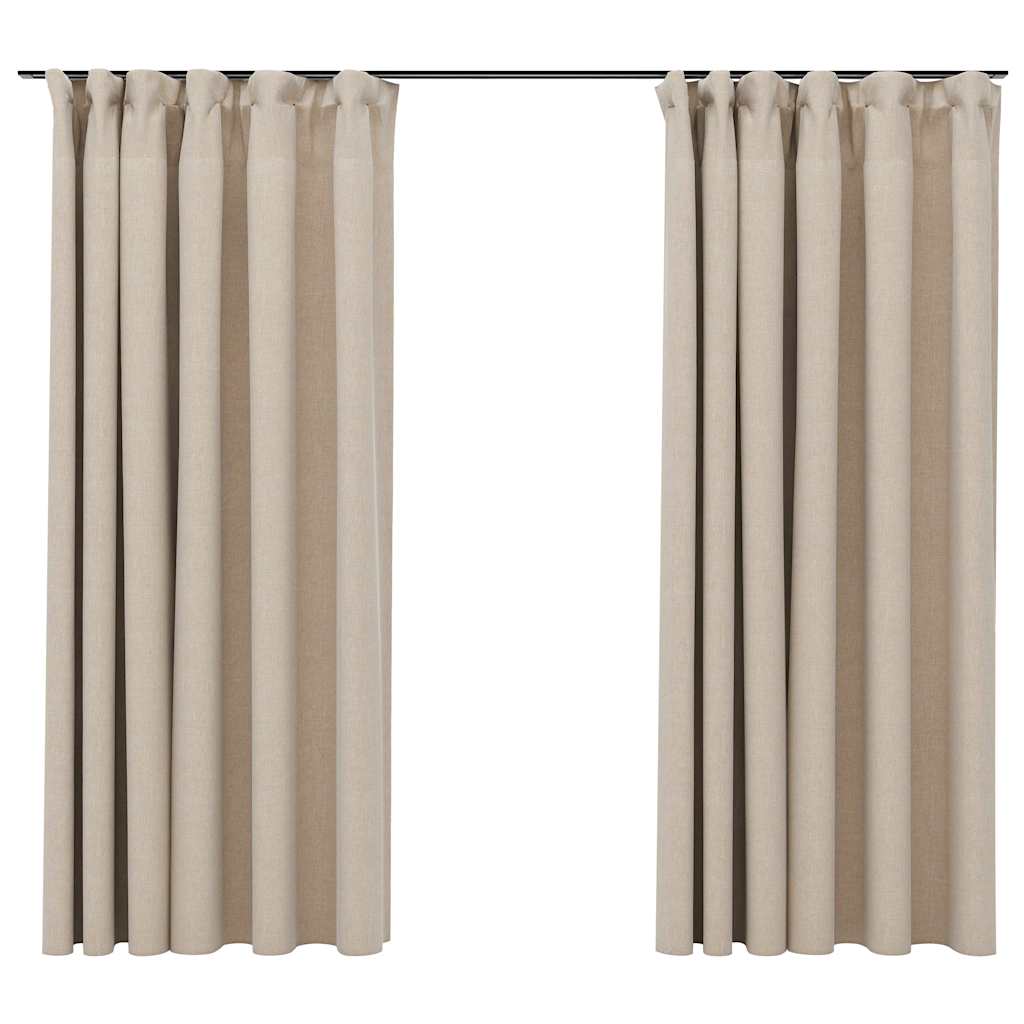 vidaXL Cortinas opacas con ganchos look de lino 2 pzas beige 140x175cm