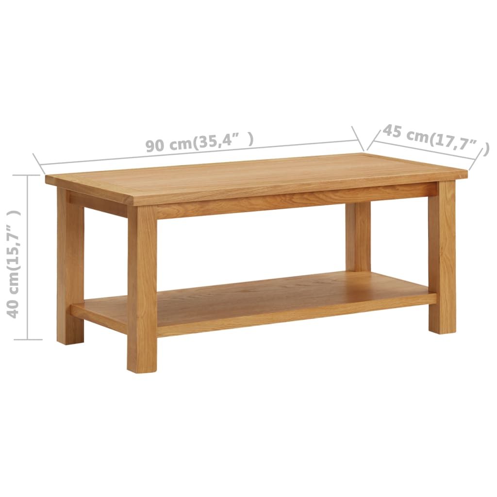 vidaXL Mesa de centro de madera maciza de roble 90x45x40cm