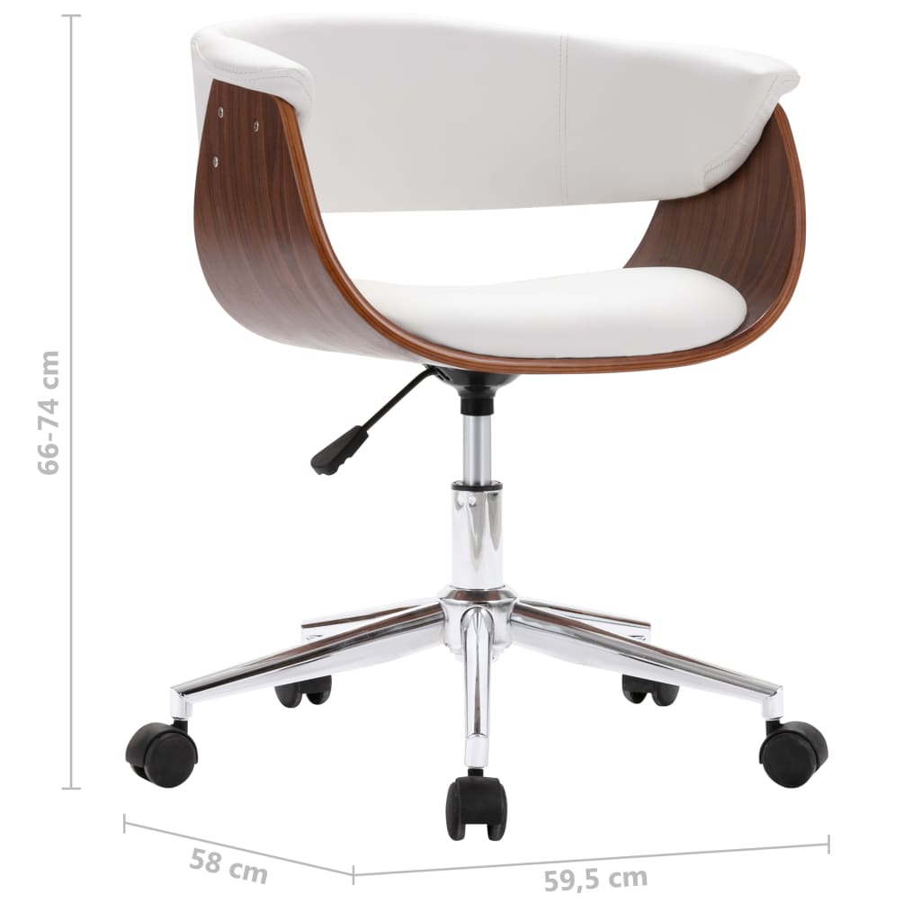 vidaXL Silla oficina giratoria madera curvada cuero sintético blanco