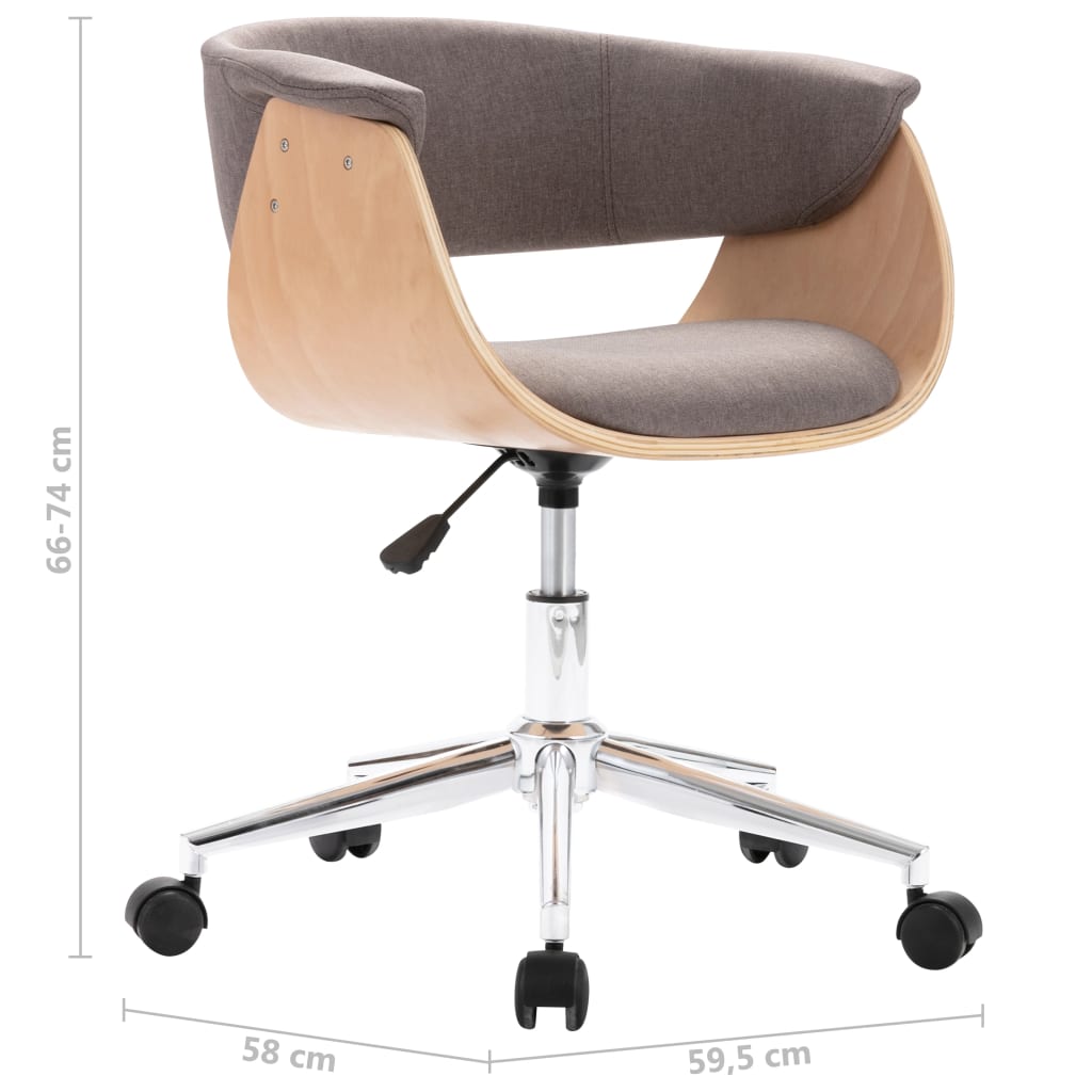 vidaXL Silla de oficina giratoria de madera curvada y tela gris taupe