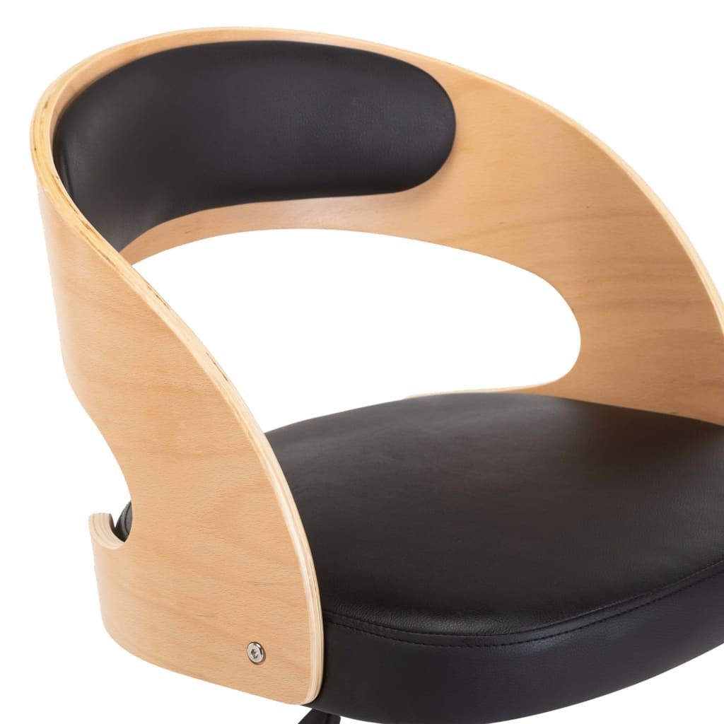 vidaXL Silla de oficina giratoria madera curvada cuero sintético negro