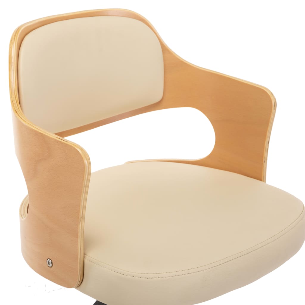 vidaXL Silla de oficina giratoria madera curvada cuero sintético crema