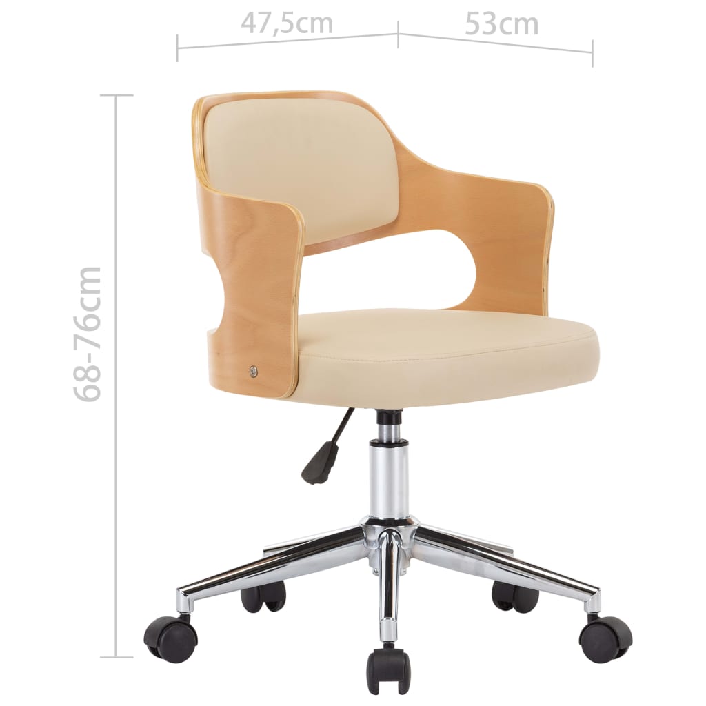 vidaXL Silla de oficina giratoria madera curvada cuero sintético crema