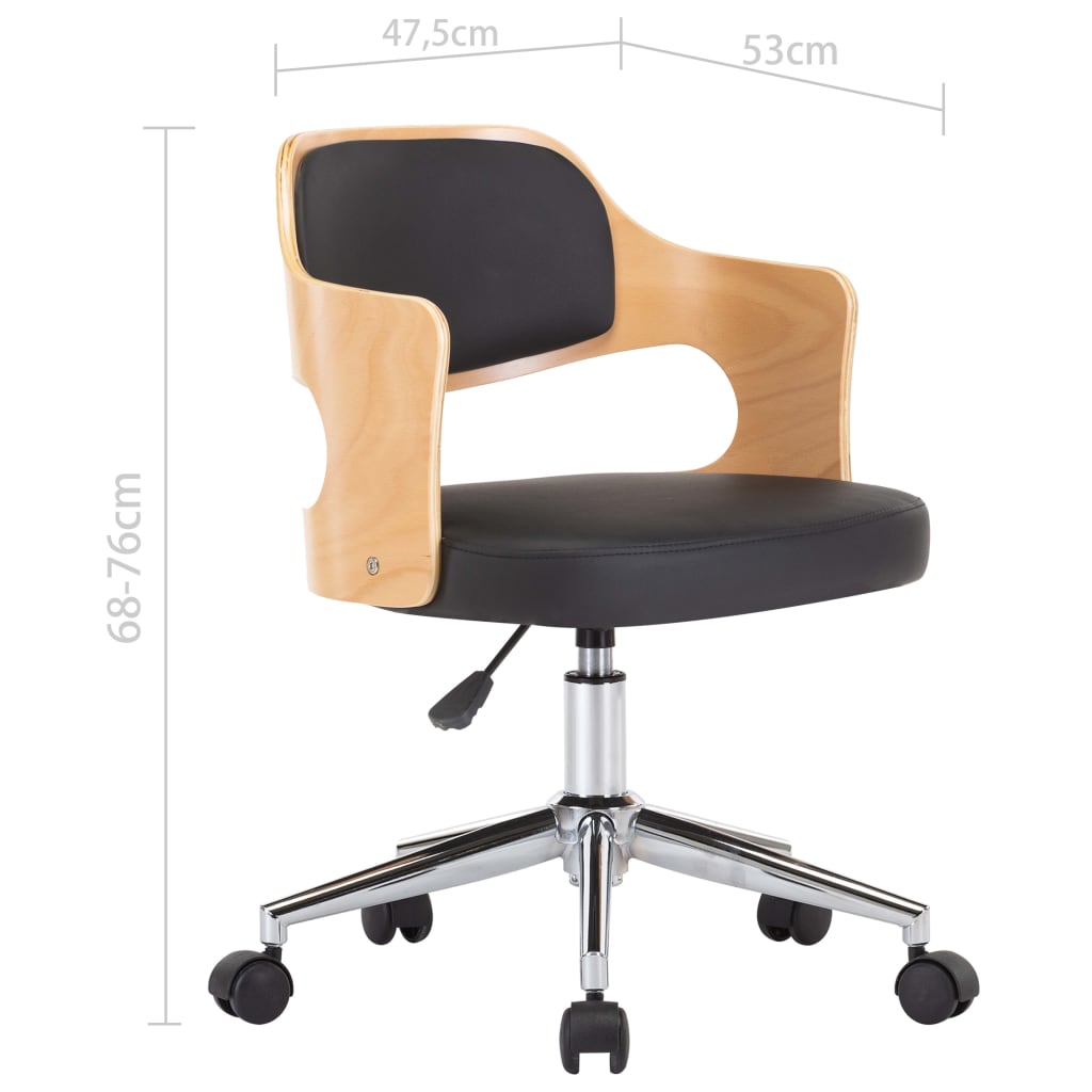 vidaXL Silla de oficina giratoria madera curvada cuero sintético negro