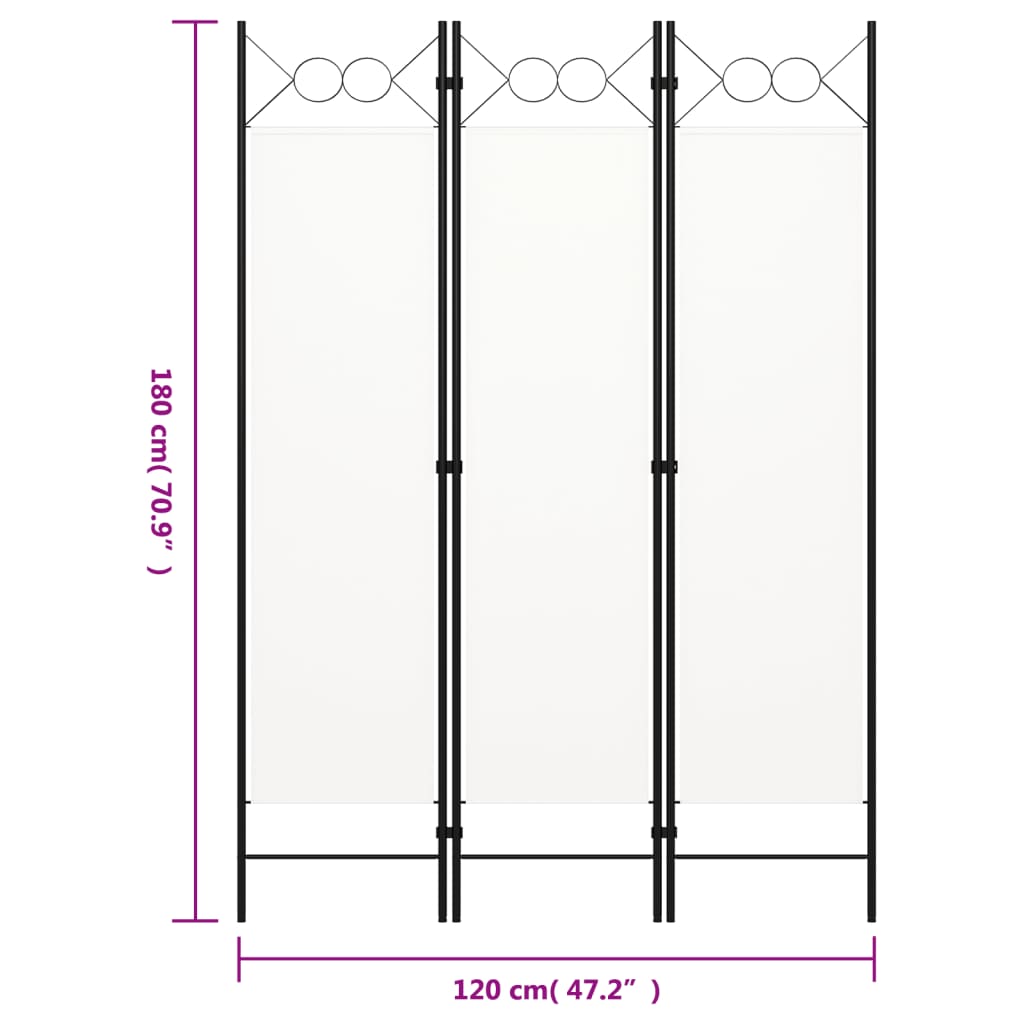 vidaXL Biombo divisor de 3 paneles blanco 120x180 cm