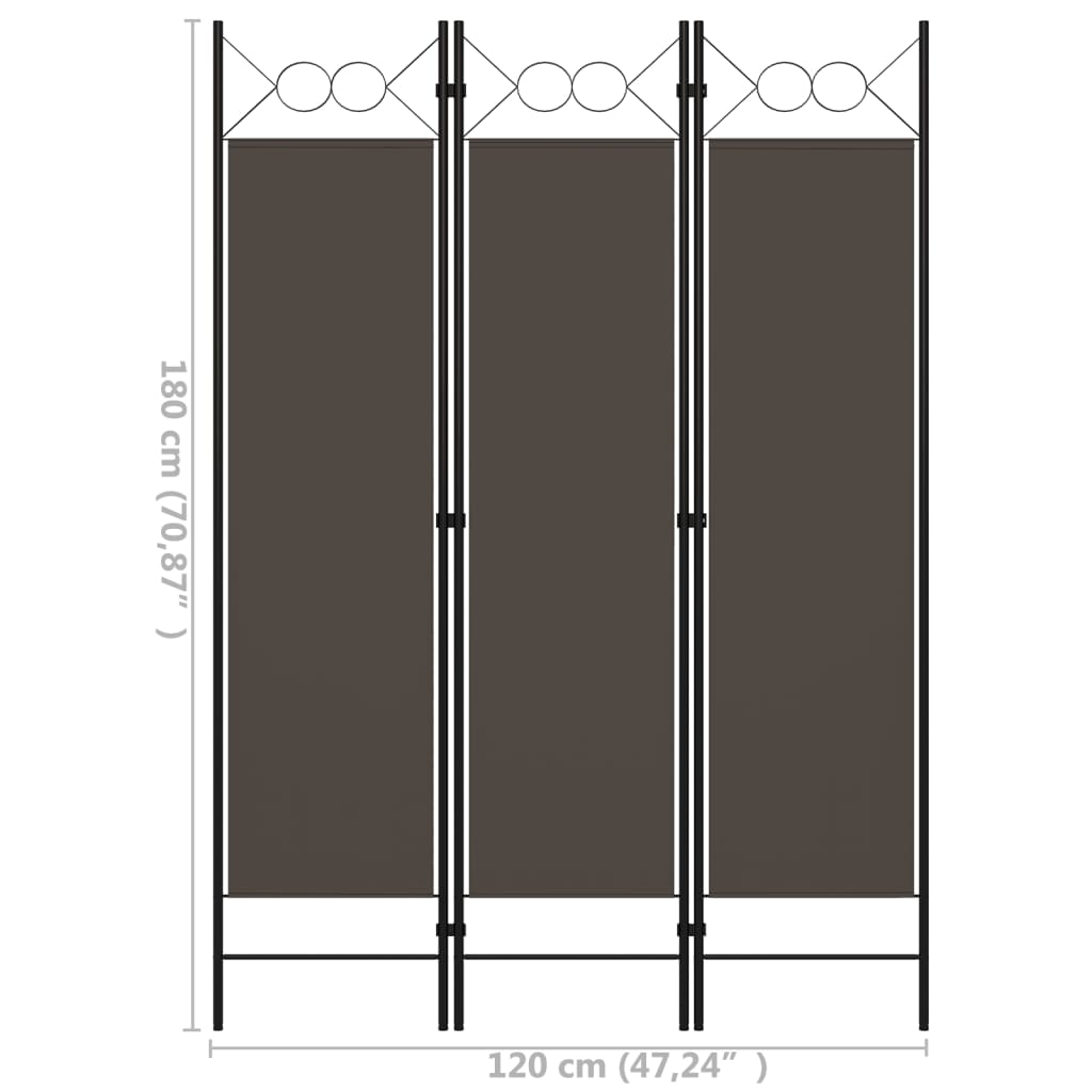 vidaXL Biombo divisor de 3 paneles gris antracita 120x180 cm