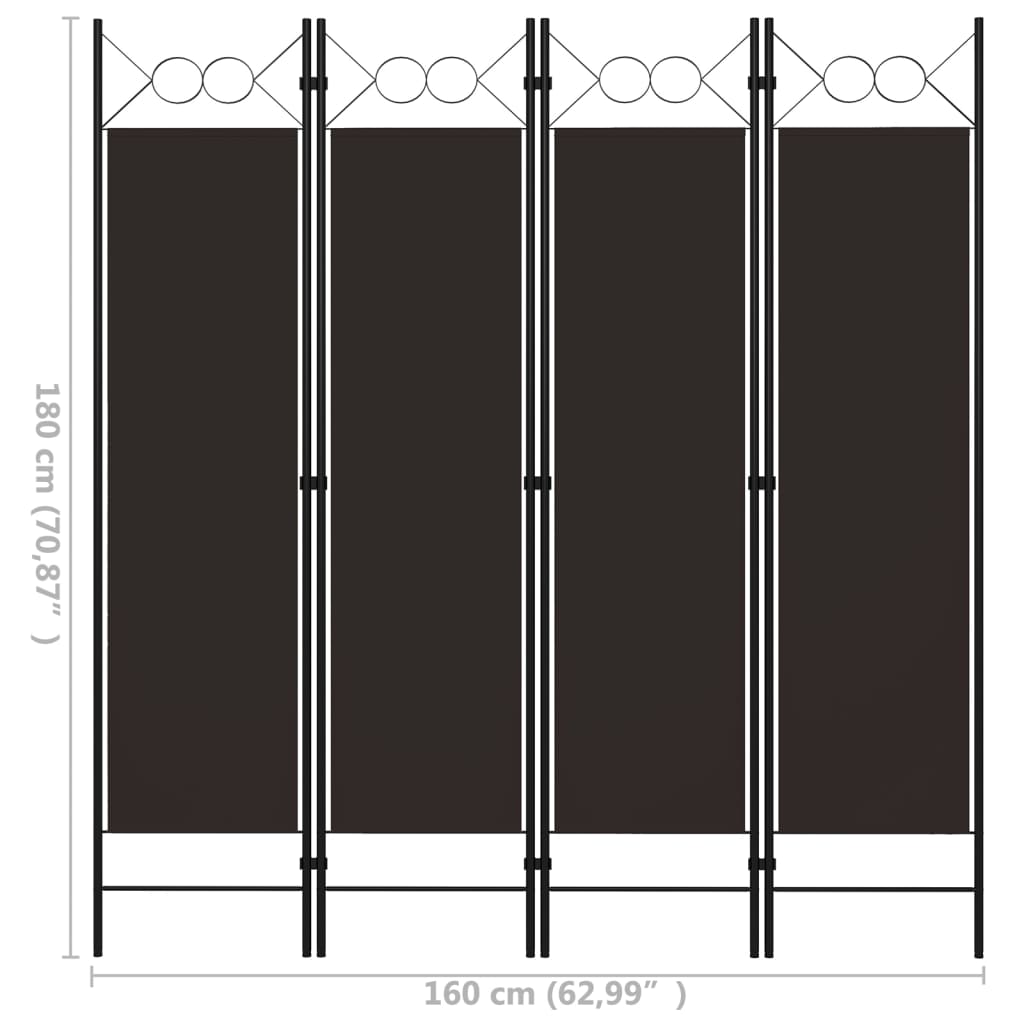 vidaXL Biombo divisor de 4 paneles marrón 160x180 cm