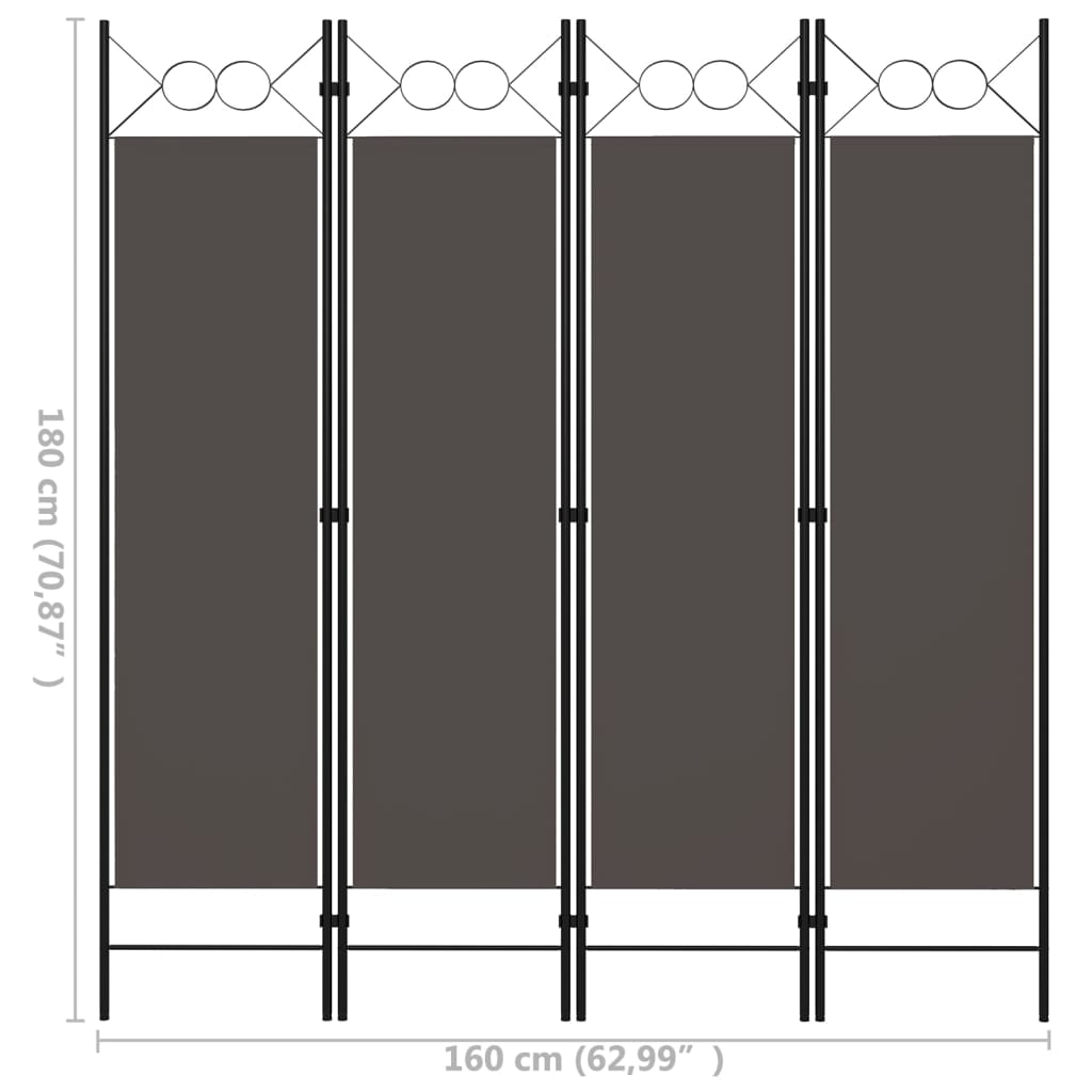 vidaXL Biombo divisor de 4 paneles gris antracita 160x180 cm