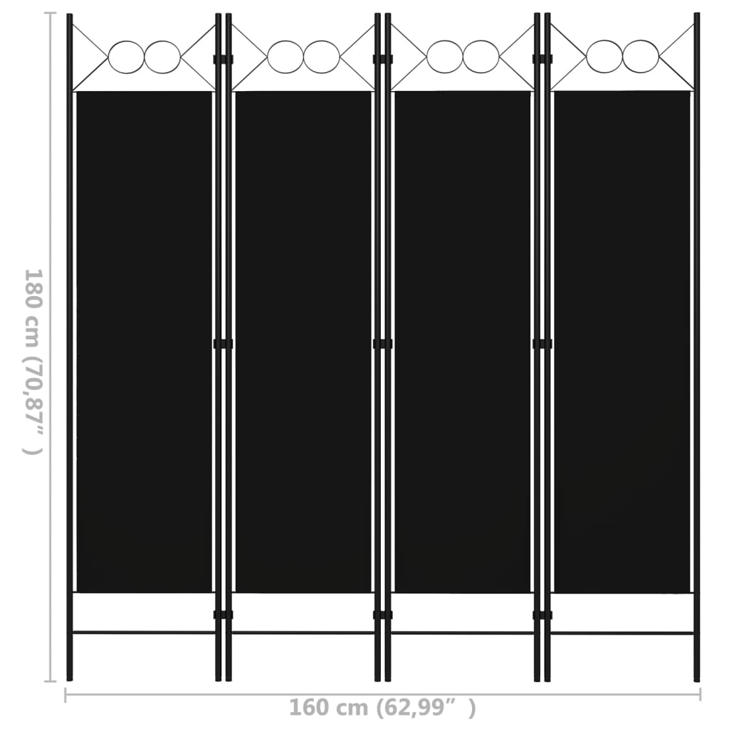 vidaXL Biombo divisor de 4 paneles negro 160x180 cm