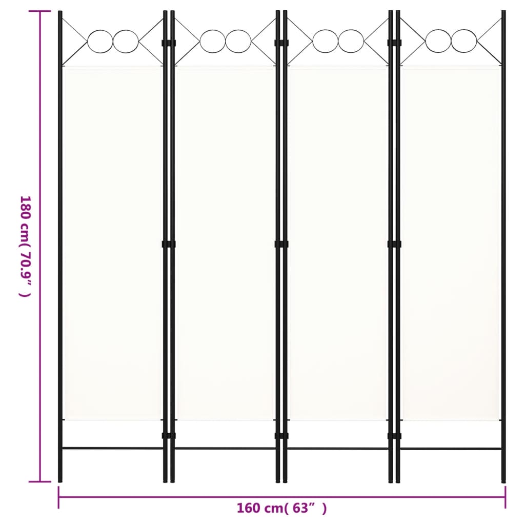 vidaXL Biombo divisor de 4 paneles blanco 160x180 cm